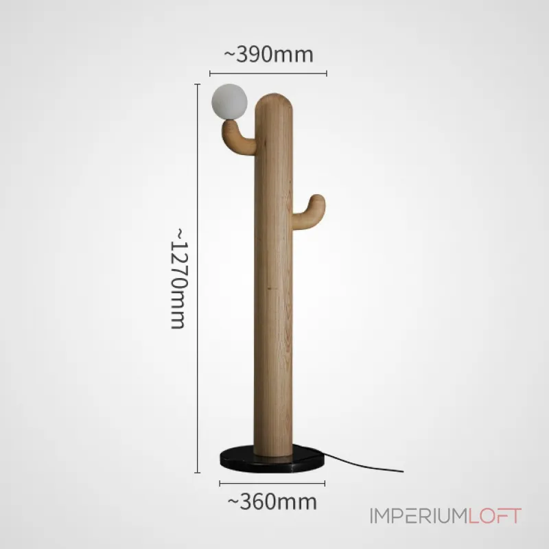 Деревянный напольный светильник в виде кактуса с шарообразным плафоном CACTUS WOOD Light Brown от ImperiumLoft