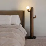 Деревянный напольный светильник в виде кактуса с шарообразным плафоном CACTUS WOOD Black от ImperiumLoft