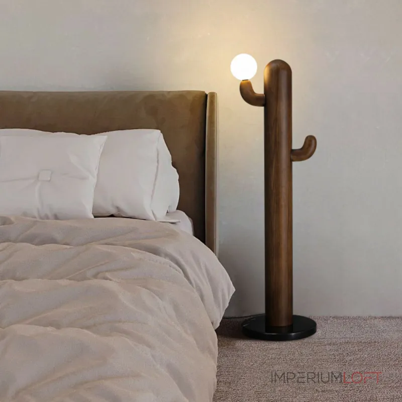 Деревянный напольный светильник в виде кактуса с шарообразным плафоном CACTUS WOOD Black от ImperiumLoft