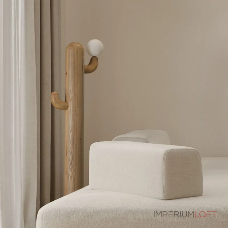 Деревянный напольный светильник в виде кактуса с шарообразным плафоном CACTUS WOOD Black от ImperiumLoft