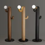 Деревянный напольный светильник в виде кактуса с шарообразным плафоном CACTUS WOOD Black от ImperiumLoft