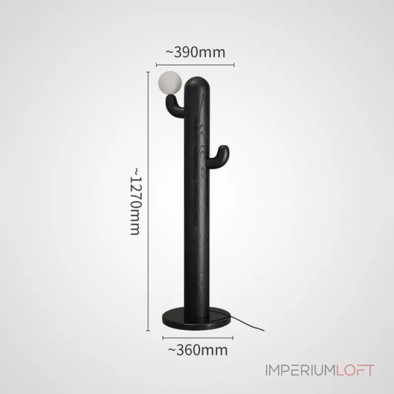 Деревянный напольный светильник в виде кактуса с шарообразным плафоном CACTUS WOOD Black от ImperiumLoft