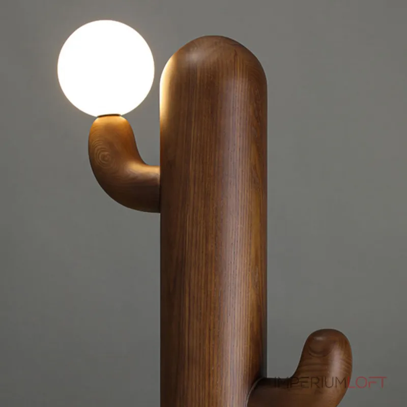 Деревянный напольный светильник в виде кактуса с шарообразным плафоном CACTUS WOOD Black от ImperiumLoft