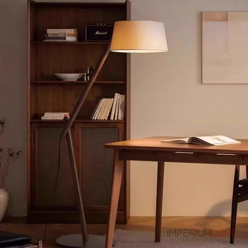 Серия торшеров с регулировкой угла наклона корпуса из высококачественной древесины и текстильным плафоном CRANE WOOD Dark Brown от ImperiumLoft