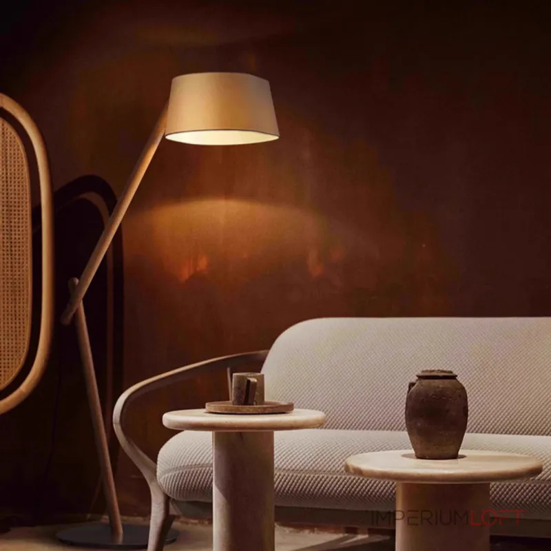 Серия торшеров с регулировкой угла наклона корпуса из высококачественной древесины и текстильным плафоном CRANE WOOD Dark Brown от ImperiumLoft