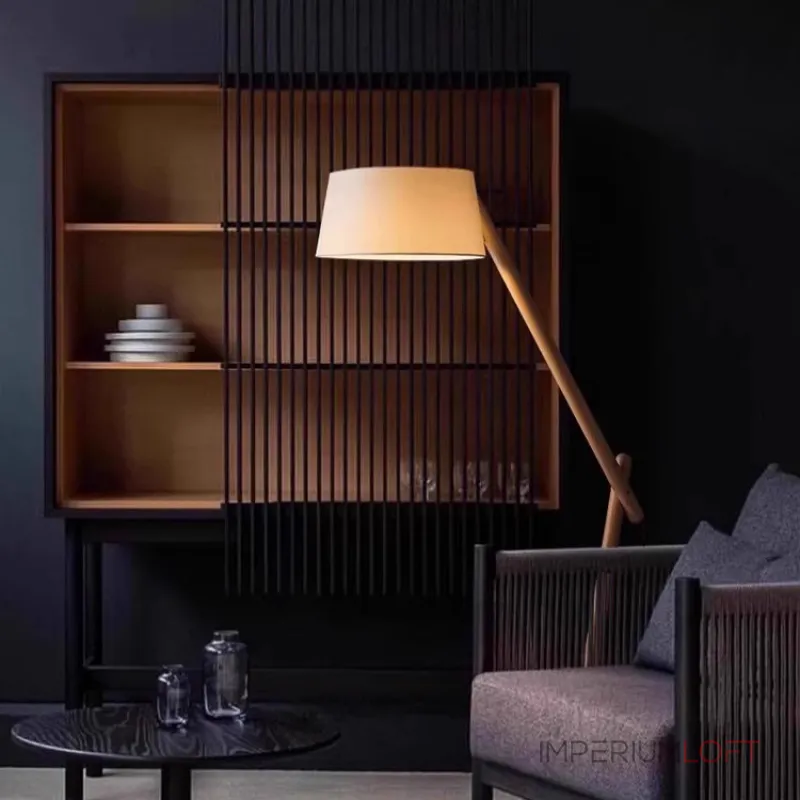 Серия торшеров с регулировкой угла наклона корпуса из высококачественной древесины и текстильным плафоном CRANE WOOD Dark Brown от ImperiumLoft