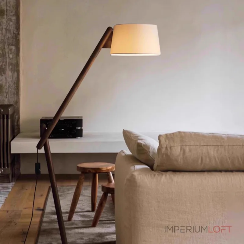 Серия торшеров с регулировкой угла наклона корпуса из высококачественной древесины и текстильным плафоном CRANE WOOD Dark Brown от ImperiumLoft