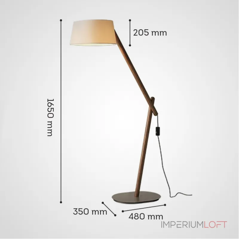 Серия торшеров с регулировкой угла наклона корпуса из высококачественной древесины и текстильным плафоном CRANE WOOD Dark Brown от ImperiumLoft