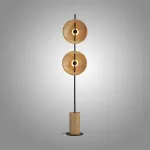 Серия дизайнерских торшеров с двумя плафонами в виде вогнутых дисков из дерева с LED подсветкой DELANO WOOD FL Light Brown от ImperiumLoft