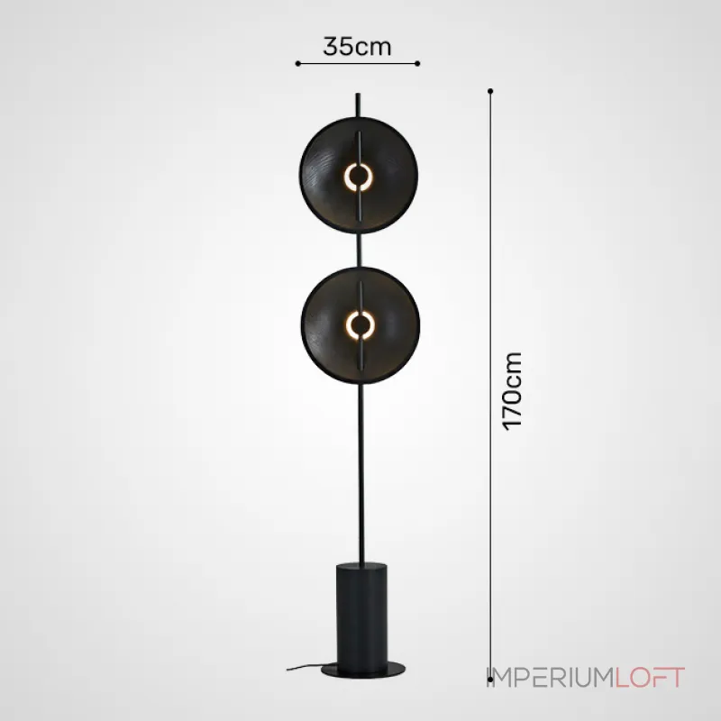 Серия дизайнерских торшеров с двумя плафонами в виде вогнутых дисков из дерева с LED подсветкой DELANO WOOD FL Black от ImperiumLoft