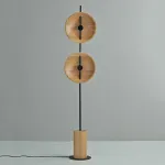 Серия дизайнерских торшеров с двумя плафонами в виде вогнутых дисков из дерева с LED подсветкой DELANO WOOD FL Black от ImperiumLoft