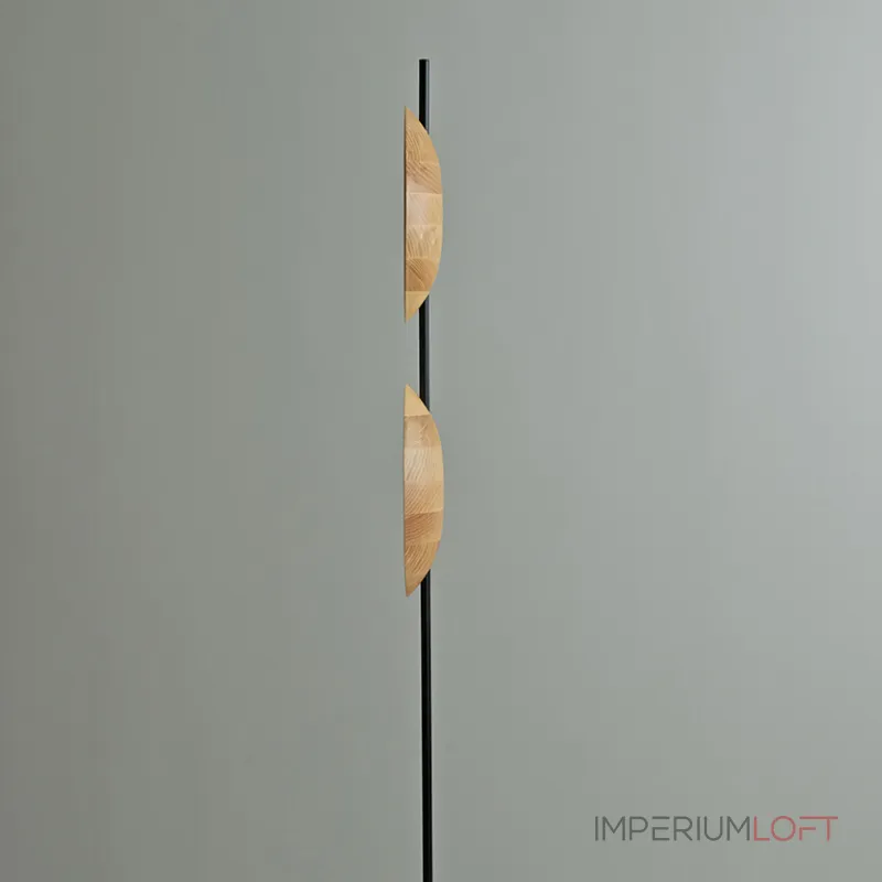 Серия дизайнерских торшеров с двумя плафонами в виде вогнутых дисков из дерева с LED подсветкой DELANO WOOD FL Black от ImperiumLoft