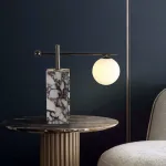 Серия настольных ламп с шарообразным плафоном на угловом кронштейне и основанием с внутренней подсветкой SYMBOL NEPHRITE TAB A от ImperiumLoft
