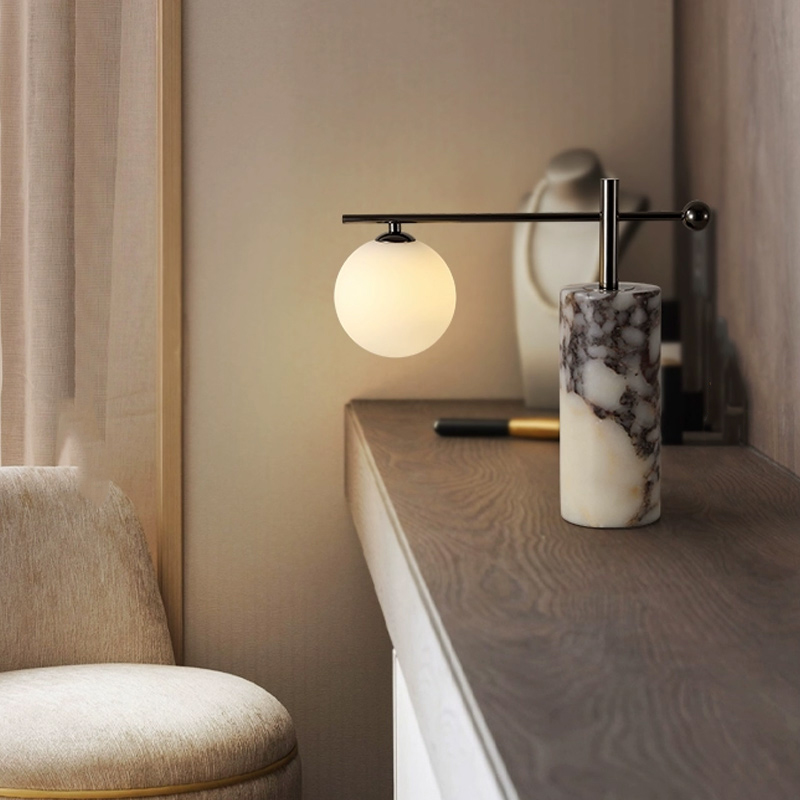 Серия настольных ламп с шарообразным плафоном на угловом кронштейне и основанием с внутренней подсветкой SYMBOL NEPHRITE TAB A от ImperiumLoft Серия настольных ламп с шарообразным плафоном на угловом кронштейне и основанием с внутренней подсветкой SYMBOL NEPHRITE TAB A от ImperiumLoft