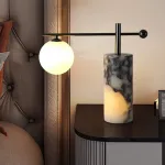 Серия настольных ламп с шарообразным плафоном на угловом кронштейне и основанием с внутренней подсветкой SYMBOL NEPHRITE TAB A от ImperiumLoft