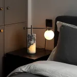 Серия настольных ламп с шарообразным плафоном на угловом кронштейне и основанием с внутренней подсветкой SYMBOL NEPHRITE TAB A от ImperiumLoft