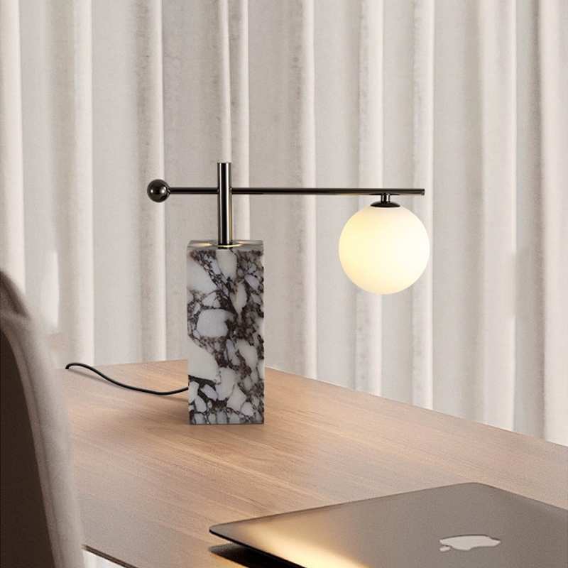 Серия настольных ламп с шарообразным плафоном на угловом кронштейне и основанием с внутренней подсветкой SYMBOL NEPHRITE TAB A от ImperiumLoft Серия настольных ламп с шарообразным плафоном на угловом кронштейне и основанием с внутренней подсветкой SYMBOL NEPHRITE TAB A от ImperiumLoft