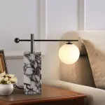 Серия настольных ламп с шарообразным плафоном на угловом кронштейне и основанием с внутренней подсветкой SYMBOL NEPHRITE TAB A от ImperiumLoft