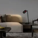 Светодиодная настольная лампа с направленным источником света на регулируемом плафоне с декоративыми элементами красного цвета TOLLVER TAB от ImperiumLoft