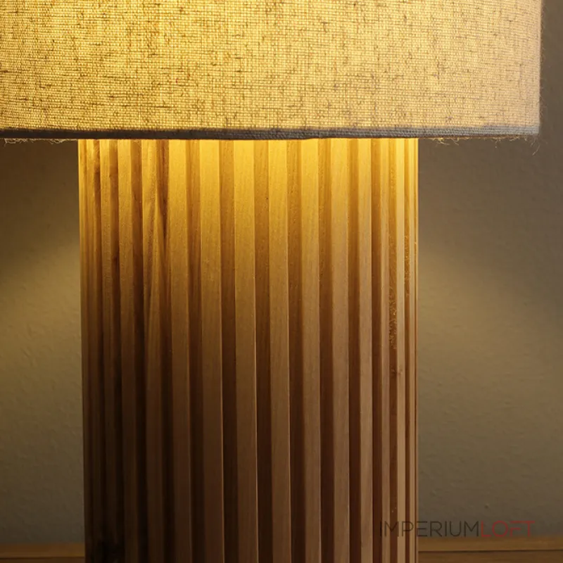 Серия настольных ламп с рельефным корпусом из высококачественной древесины разных оттенков и текстильным плафоном цилиндрической формы EUGEN Light Brown от ImperiumLoft