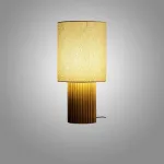 Серия настольных ламп с рельефным корпусом из высококачественной древесины разных оттенков и текстильным плафоном цилиндрической формы EUGEN Light Brown от ImperiumLoft