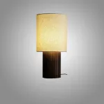 Серия настольных ламп с рельефным корпусом из высококачественной древесины разных оттенков и текстильным плафоном цилиндрической формы EUGEN Dark Brown от ImperiumLoft