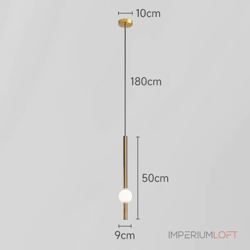 Серия светодиодных подвесных светильников в виде вертикальных стержней с шарами WAND VRT A H50 Brass от ImperiumLoft