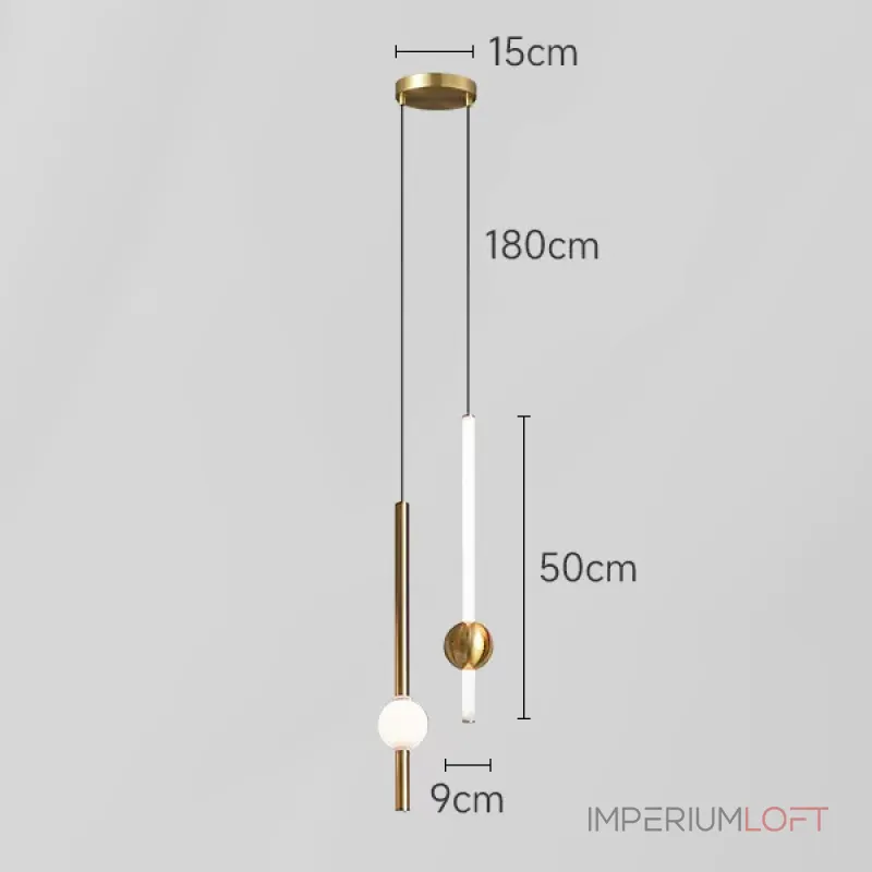 Серия светодиодных подвесных светильников в виде вертикальных стержней с шарами WAND VRT H50 L2 Brass от ImperiumLoft