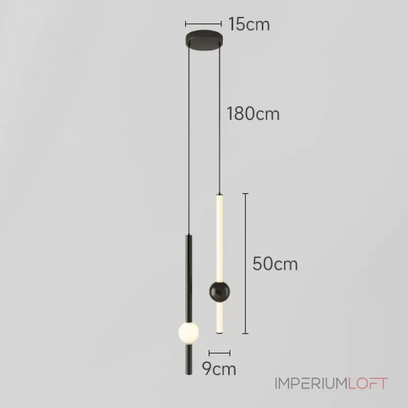 Серия светодиодных подвесных светильников в виде вертикальных стержней с шарами WAND VRT H50 L2 Black от ImperiumLoft