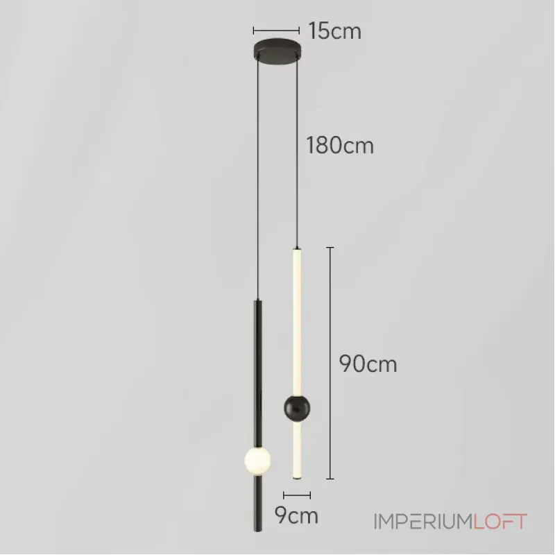 Серия светодиодных подвесных светильников в виде вертикальных стержней с шарами WAND VRT H90 L2 Black от ImperiumLoft