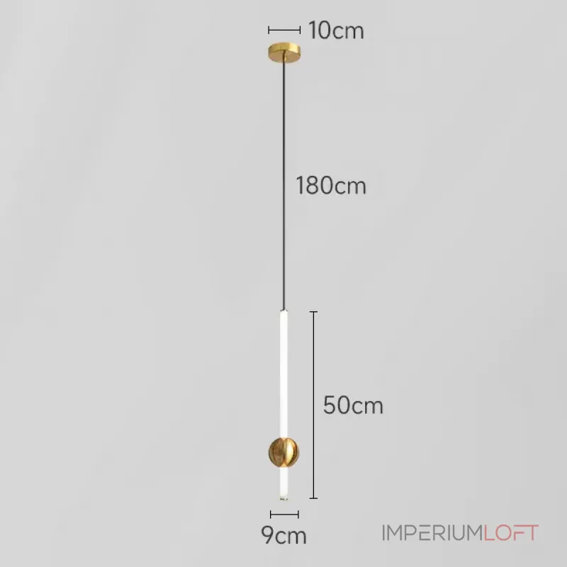 Серия светодиодных подвесных светильников в виде вертикальных стержней с шарами WAND VRT B H50 Brass от ImperiumLoft