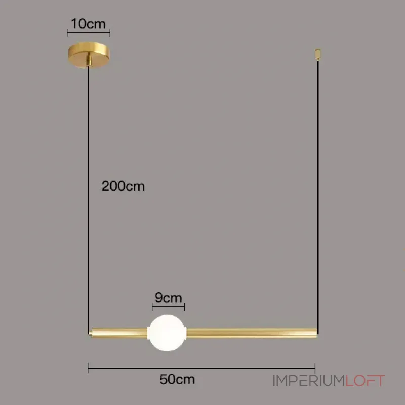 Серия светодиодных подвесных светильников в виде горизонтальных стержней с шарами WAND HRZ A L50 Brass от ImperiumLoft