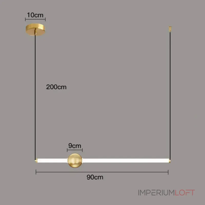 Серия светодиодных подвесных светильников в виде горизонтальных стержней с шарами WAND HRZ B L90 Brass от ImperiumLoft