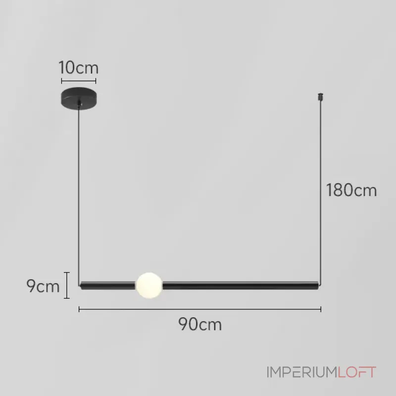 Серия светодиодных подвесных светильников в виде горизонтальных стержней с шарами WAND HRZ A L90 Black от ImperiumLoft