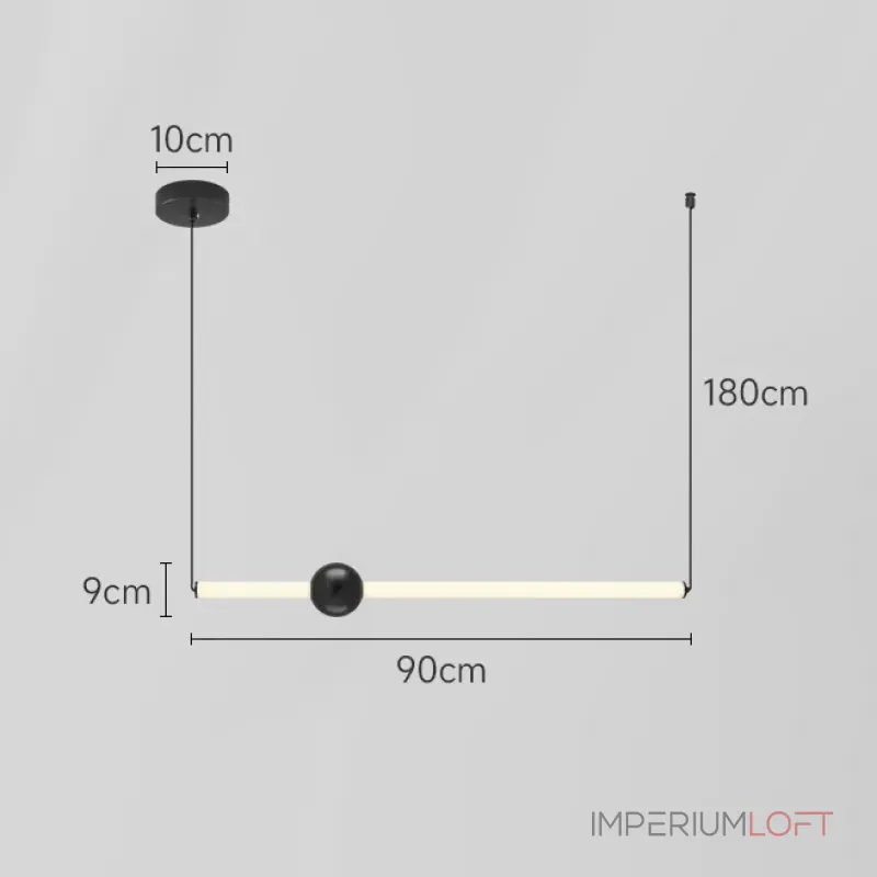 Серия светодиодных подвесных светильников в виде горизонтальных стержней с шарами WAND HRZ B L90 Black от ImperiumLoft