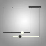 Серия светодиодных подвесных светильников в виде горизонтальных стержней с шарами WAND HRZ L2 L90 Black от ImperiumLoft