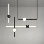 Серия светодиодных подвесных светильников в виде горизонтальных стержней с шарами WAND HRZ L2 L50 Black от ImperiumLoft