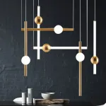 Серия светодиодных подвесных светильников в виде горизонтальных стержней с шарами WAND HRZ L2 L50 Black от ImperiumLoft