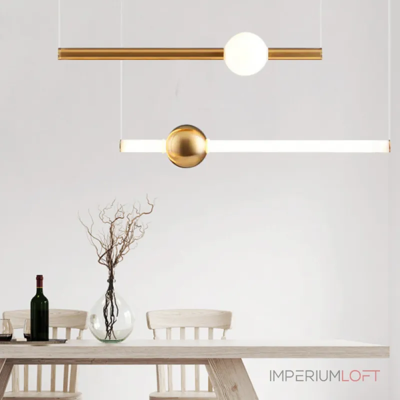 Серия светодиодных подвесных светильников в виде горизонтальных стержней с шарами WAND HRZ L2 L50 Black от ImperiumLoft