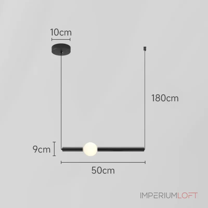 Серия светодиодных подвесных светильников в виде горизонтальных стержней с шарами WAND HRZ A L50 Black от ImperiumLoft