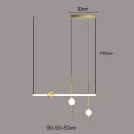 Серия светодиодных инсталляций из подвесных светильников в виде горизонтальных и вертикальных стержней с шарами WAND COMBO L3 Brass от ImperiumLoft