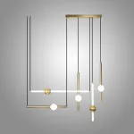 Серия светодиодных инсталляций из подвесных светильников в виде горизонтальных и вертикальных стержней с шарами WAND COMBO L5 Brass от ImperiumLoft