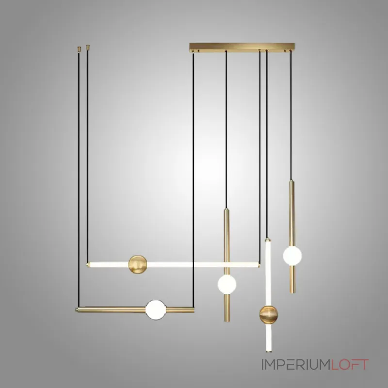 Серия светодиодных инсталляций из подвесных светильников в виде горизонтальных и вертикальных стержней с шарами WAND COMBO L5 Brass от ImperiumLoft Серия светодиодных инсталляций из подвесных светильников в виде горизонтальных и вертикальных стержней с шарами WAND COMBO L5 Brass от ImperiumLoft