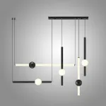 Серия светодиодных инсталляций из подвесных светильников в виде горизонтальных и вертикальных стержней с шарами WAND COMBO L5 Black от ImperiumLoft