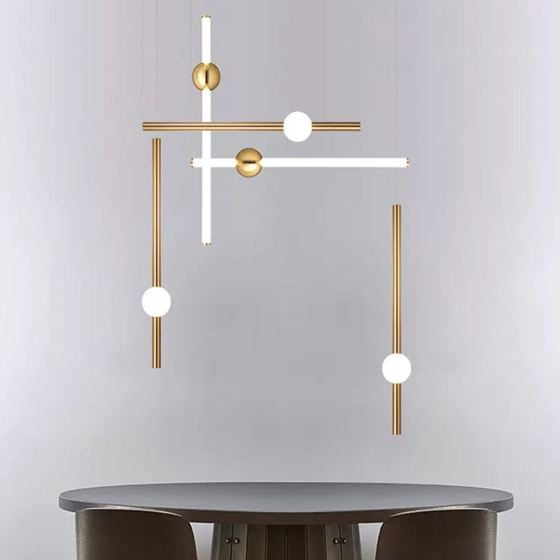 Серия светодиодных инсталляций из подвесных светильников в виде горизонтальных и вертикальных стержней с шарами WAND COMBO L5 Black от ImperiumLoft