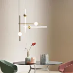 Серия светодиодных инсталляций из подвесных светильников в виде горизонтальных и вертикальных стержней с шарами WAND COMBO L5 Black от ImperiumLoft