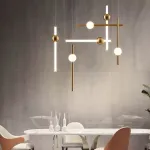 Серия светодиодных инсталляций из подвесных светильников в виде горизонтальных и вертикальных стержней с шарами WAND COMBO L5 Black от ImperiumLoft