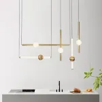 Серия светодиодных инсталляций из подвесных светильников в виде горизонтальных и вертикальных стержней с шарами WAND COMBO L5 Black от ImperiumLoft