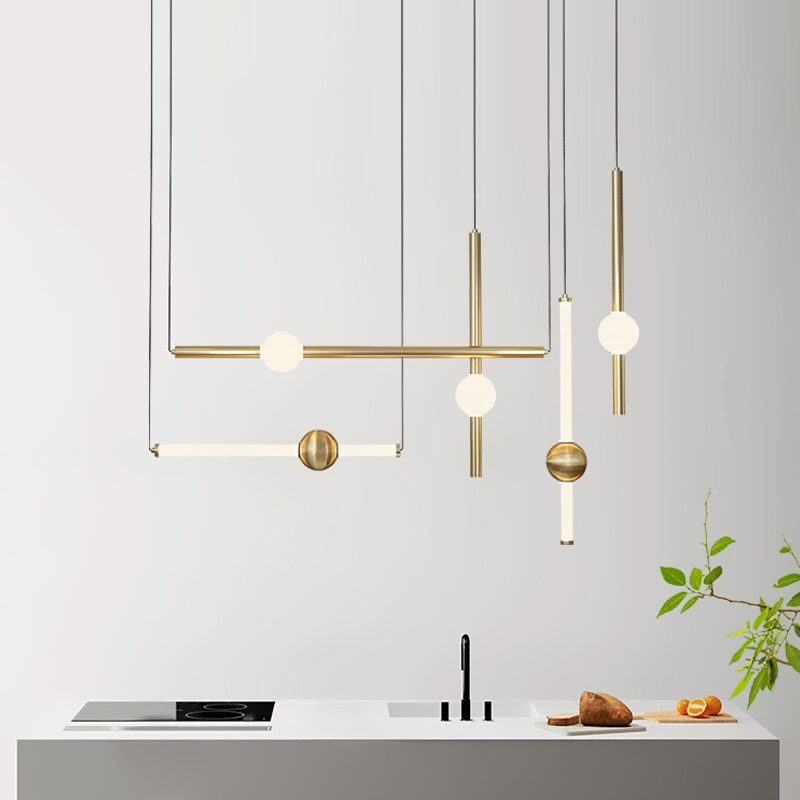 Серия светодиодных инсталляций из подвесных светильников в виде горизонтальных и вертикальных стержней с шарами WAND COMBO L5 Black от ImperiumLoft