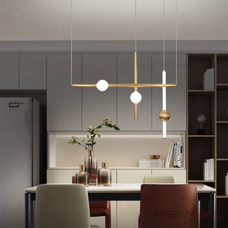 Серия светодиодных инсталляций из подвесных светильников в виде горизонтальных и вертикальных стержней с шарами WAND COMBO L5 Black от ImperiumLoft